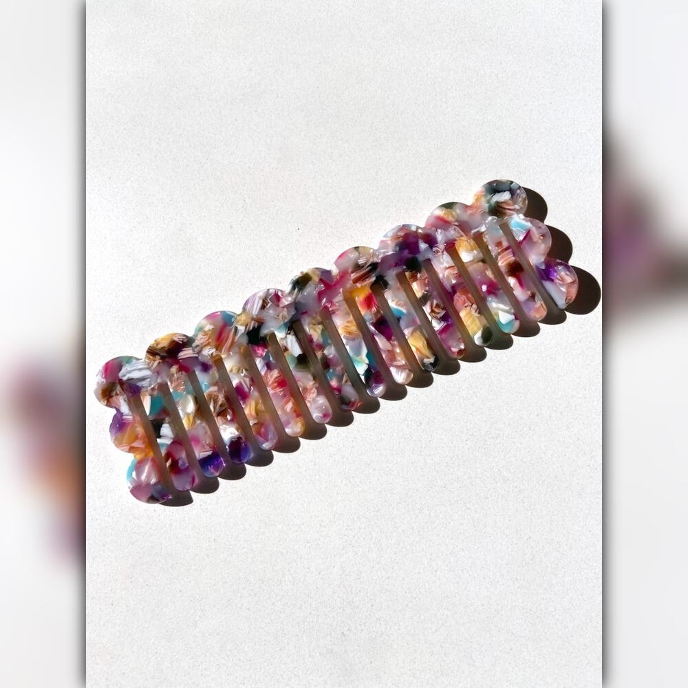 A021-B • Multi Tortoise Solar Eclipse Scalloped Acetate Hair Comb